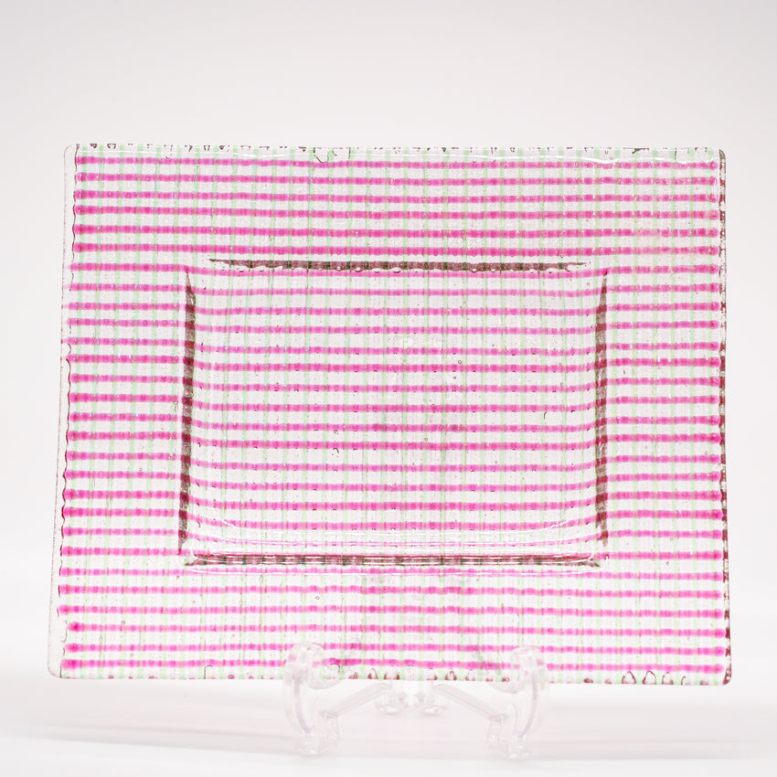 Trinket or Soap Dish (Large) Pink/Pale Green Chequered