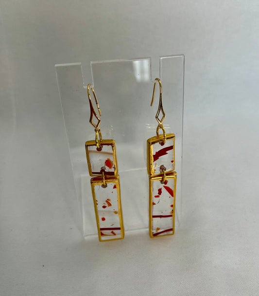 7 Orange Fleck Doible Drop Earrings