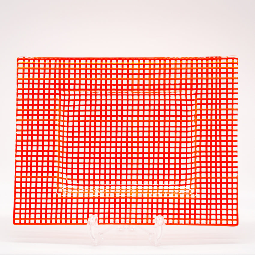 Trinket or Soap Dish (Large) Orange Cross Hatch